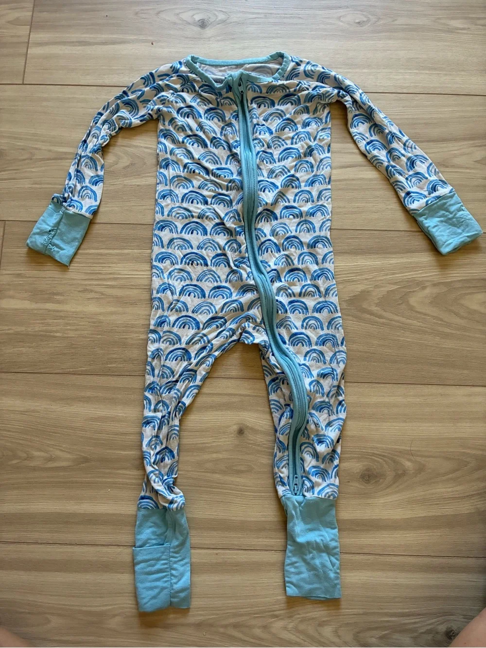 Little Sleepies Blue Rainbow Zip Footie Pajamas